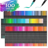 Mancola 100 Colors Dual Markers Brush Pen, Brush Tips & Colored Fine Point Pen Set for Lettering Writing Coloring Drawing,Planner Art Supplier Ma-100B