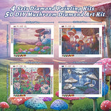 4 Sets Diamond Painting Kits for Adults Diamond Painting Mushroom Forest Dots Diamond Art Kits 5D DIY Full Drill Diamond Art Kit Gem Art for Adults Kids Beginners Home Wall Decor, 15.75 x 11.81 Inches
