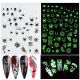 6 Sheets Halloween Nail Stickers for Nail Art Decals, Glow in the Dark 3D Self-Adhesive DIY Nail Art Supplies for Nail Decorations Designer, Nail Tattoos for Halloween Party, Luxury Pegatinas Para Uñas with Bat Horror Summer Holiday Nails Designs Accessor