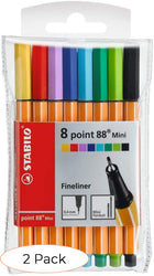 STABILO Point 88 Mini wlt 8 Assorted Colours - Fineliner (Pack 2)