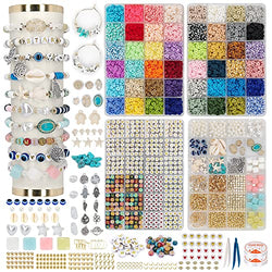 MIIIM 9200pcs, 48 Colors Clay Beads for Bracelets Making Kit, 4 Boxes Heishi Beads Bracelet Making Kit for Adults, Preppy Bracelets Kit with Letter Beads and Charms for Jewelry Making, Gifts, Crafts