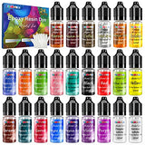 Alcohol Ink Set - 24 Vivid Colours, Concentrated Alcohol-Based Ink, Epoxy Resin Paint with Metallic Colour Dye for Resin Coaster, Acrylic Painting, Tumbler Making,10ml Each