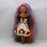 ASDAD BJD Blyth Doll Nude Doll Long Straight Colorful Hair Central Cut Chocolate Skin 4 Colors for Eyes Suitable for DIY