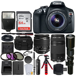 Canon EOS Rebel T6 DSLR Camera + EF-S 18-55mm is II Lens + 75-300mm & 500mm Telephoto Lens + Filter Kit + 64GB Memory Card + Gadget Bag + Flash + Remote + Tripod & Monopod- Professional Bundle