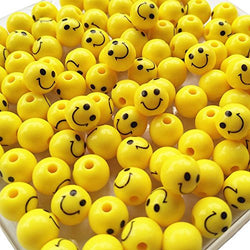 Qingxi Charm 50pcs Cute Yellow Smile Face Acrylic Bead for Hairband Bracelets Necklace DIY Craft