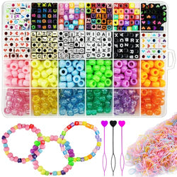 2176Pcs Hair Beads for Girls Braids, Candy Color Acrylic Alphabet Cube Beads Pastel Pony Beads Kandi Beads Rainbow Letter Beads Bulk Kits for Hair Jewelry Making with Elastic Rubber Bands Threaders