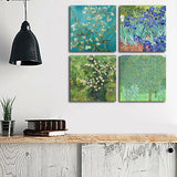 Spirit Up Art 4Pcs/Sets Huge Modern Wall Art Home Decor Giclee Prints Framed Artwork Almond Blossom and Irises by Vincent Van Gogh Oil Paintings Reproduction Pictures Photo Paintings Print on Canvas
