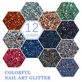 Laza 12 Colors Holographic Chunky Glitter Mixed Ultra Fine Glitter Powder Hexagon Sequins for Nail Art Face Body Eye Hair Festival Glitters Resin Epoxy Tumbler Arts - Deep Sea Blue Sky