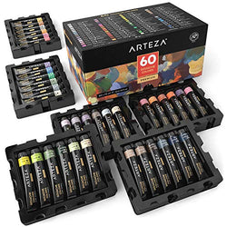 ARTEZA Gouache Paint, Set of 60 Colors/Tubes (12 ml/0.4 US fl oz) Opaque Paints, Ideal for Canvas