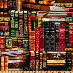 Timeless Treasures Packed Books Multi Fabric by The Yard