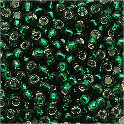 Toho Round Seed Beads 8/0#36 'Silver Lined Green Emerald' 8 Gram Tube