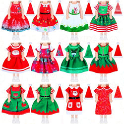12 Set 6 Inch Doll Clothes Christmas Doll Clothes Xmas Girl Dolls Clothes Christmas Doll Outfit Santa Elk Snowman Dress with Hat Doll Clothes for 6 Inch Dolls, Girl Birthday