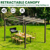 MEWAY Outdoor Pergola Modern Yard Pergola with Retractable Canopy 10x13 Patio Aluminum Pergola Shelter,Beige