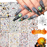 1500+ Patterns Halloween Nail Art Sticker Decals, Kalolary Self-Adhesive Nail Sticker Decals Nail Art Decorations for Halloween Pumpkin/Bat/Ghost/Witch/Joker/Skull/Spider/Devil/Vampires(12 Sheets)