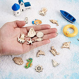 KISSITTY 300pcs Sea Animal Wooden Ornaments Unfinished Ocean Theme Wood Scrapbooking Embellishments Starfish Shell Lobster Wood Slices for Classroom Home Party DIY Activity Arts Crafts Decorations