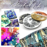 Metallic Alcohol Ink Set, Gold Alcohol Ink, Silver, Gunmetal, Copper, Pearl, Alcohol Ink Metallic Mixatives with Extreme Shimmer for Alcohol Ink Paper, Large 0.5 Ounce Inks