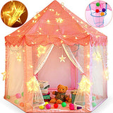Princess Castle Play Tent for Little Girls with Large Star String Lights & Balls ,Kid’s Hexagon Playhouse for Children Indoor and Outdoor Games 55'' x 53'' Pink