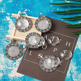 Fashewelry 5Pcs Antique Silver Round Bezel Tray Pendant Blanks 25mm Tibetan Flower Cameo Base Cabochon Setting Charms with 5Pcs Clear Glass Cabochons for Jewelry Making