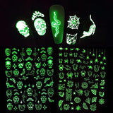 Halloween Nail Art Stickers Decals 3D Self-Adhesive Luminous Nail Decals for Halloween Nail Designs Nail Art Supplies 6Pcs Ghost Spider Web Witch Skull Pumpkin Glow in The Dark Nail Stickers for Kids