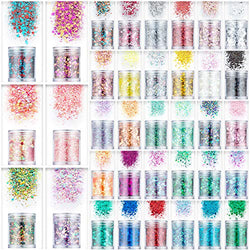 Artdone Holographic Glitter 36 Colors Total 200g Body Glitter Mixed Color Glitter Sequins Nail Art Gilter Iridescent Flakes Sparkle Paillette for Nail Eye Face Hair Body Festival Makeup Mermaid