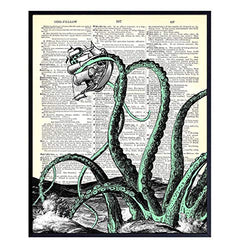 Octopus Upcycled Dictionary Wall Art Print - 8X10 Vintage Unframed Photo - Great For Bathrooms and Home Decor and Easy Gift Giving - Sea Monster