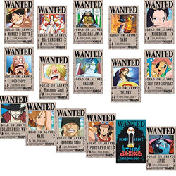 One Piece Wanted Posters 28.5cm×19.5cm, New Edition, Luffy 1.5 Billion, Set of 16Pcs