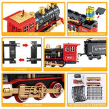 Temi Train Sets w/ Steam Locomotive Engine, Cargo Car and Tracks, Battery Operated Play Set Toy w/ Smoke, Light & Sounds, Perfect for Kids, Boys & Girls, Red