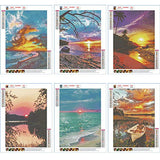 6-Piece DIY 5D Diamond Painting kit for Adults, Complete Diamond Painting, Diamond Painting Art, Wall Decoration, Sunset Beach (12x16inches)