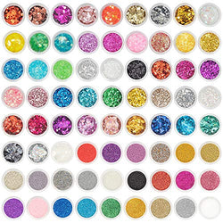Lfei 72 Boxs Nail Glitter Sequins Foil Nail Chips Foil Slice Mixed Nail Art Decorations Holographic Nail Glitter Nail Art Powder Craft Sequins Dust for Face Body Eye Festvial Hair
