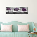 Pyradecor 3 Panels Purple Trees Giclee Canvas Prints Wall Art Paintings for Living Room Bedroom Home Decorations Large Modern Gallery Wrapped Landscape Fall Forest Pictures Artwork Ready to Hang L