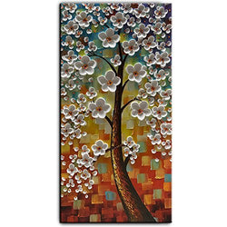 YaSheng Art - 3D Oil Painting On Canvas Colorful Texture Flowers Tree Paintings Abstract Artwork Wall Art for Living Room Dining Room Home Decorations Framed Ready to Hang 24x48inch