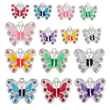 RUBYCA Silver Plated Butterfly Enamel Charm Beads Pendants for Jewelry Making DIY 56pcs Mix