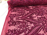 FUCHSIA Empire Design Embroider With Sequins On A Mesh-prom-nightgown-By Yard.