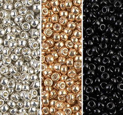 Metallic Miyuki Seed Bead Mix, Size 8/0, Galvanized Silver, Galvanized Gold And Black Opaque