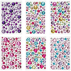 Peachy Keen Crafts 6 Sheets Self Adhesive Jewels - Rhinestone Sticker Gems - Multi Color Gemstone