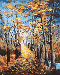 DIY Paint by Numbers Canvas Painting Kit for Kids & Adults, 16" x 20" Drawing Paintwork with 3 Paintbrushes 24 Acrylic Paints - Autumn Yellow Leaves in The Park
