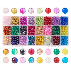 Pandahall Elite 1 Box (About 1440 pcs) 24 Color 6mm Handcrafted Crackle Lampwork Glass Round