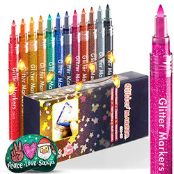 12 Color 0.7MM Extra Fine Tip Bullet Point Water-Based Glitter Markers Pen, Non-Toxic and Safe, Sparkle Washable Glitter Metallic Paint Pens, Great for Kids Adults Painting, Halloween Christmas Greeting Cards, Art Drawing, Posters, Albums, Scrapbooking