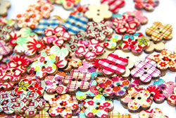 Pack of 50-55 PCS Flower Buttons-Mixed Wood Buttons Sewing Scrapbooking Flowers Shaped 2 Holes