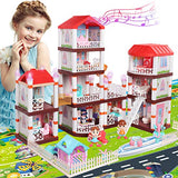 HONYAT Dreamhouse Dollhouse, Dreamy Princess Dollhouse with Furniture & 39" x 47" Mat, 4 Floors 11 Rooms DIY Dollhouse Miniatures Kit, Kid Pretend Play Toys for Toddlers Ages 3 4 5 6 Years