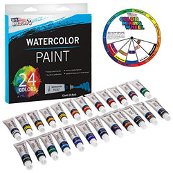 U.S. Art Supply Professional 24 Color Set of Watercolor Paint in 12ml Tubes - Vivid Colors Kit