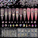 Warmfits AB Crystal Rhinestones Set, 1840pcs Rhinestones Nail Art Set Nail Gems Iridescent Clear Class Multi-Shape Flat Back Shiny Nail Jewels for Nail Art DIY Crafts Phones Clothes Shoes Jewelry Bag