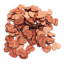 RayLineDo Pack of 100pcs 15MM Buttons Heart Shaped Retro Design I DO Wood Embellishments Without