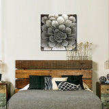 3Hdeko - Silver Flower Wall Art Modern Black Gray Painting for Living Room Bedroom Bathroom Decor, Large Hand Painted Grey Floral Picture on Silver Foil Canvas, Ready to Hang (30x30inch)