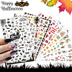 Autumn & Halloween Nail Art Stickers, 10 Sheets 3D Fall Leaves Pumpkin Bat Ghost Pattern Nail Decals Self-Adhesive Nail Decoration for Thanksgiving Halloween Party Favors Nail DIY Women Girls