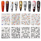 Makartt Halloween Nail Art Stickers Decals,Self-Adhesive DIY Nail Sticker Nail Decals Glow in The Dark Halloween Stickers 3D Design Halloween Decals for Halloween Party Pumpkin/Bat/Ghost/Witch 8Sheets