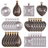 Glarks 48-Pieces 4 Styles Pendant Trays 24pcs Round & Square & Heart & Teardrop and 24pcs Bright