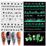 Halloween Nail Art Stickers Decals 3D Self-Adhesive Luminous Nail Decals for Halloween Nail Designs Nail Art Supplies 6Pcs Ghost Spider Web Witch Skull Pumpkin Glow in The Dark Nail Stickers for Kids