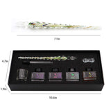 ZZKOKO Glass Dip Pen Set, Calligraphy Pen Set, Crystal Vintage Handmade Glass Signature Writing Drawing Pen, 8-Pieces Gift Set with 4 Colors Ink, 1 Pen Holder, 1 Glass Pen, 1 Glass and 1 Straw