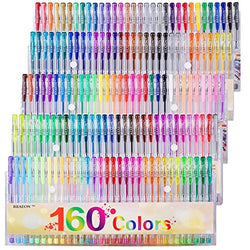 Gel Pens Colors Set, Reaeon 160 Unique Colored Gel Pen for Adults Coloring Books Drawing Art